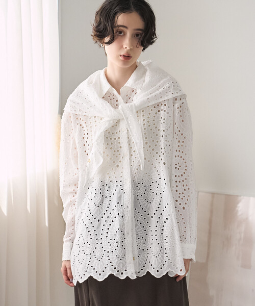 FREAK'S STORE(フリークスストア)の「クロシェ風シャツ/コットンレースシャツ(シャツ/ブラウス・レディース・ブラック/オフホワイト/ブラウン・フリ-)」の1枚目の写真