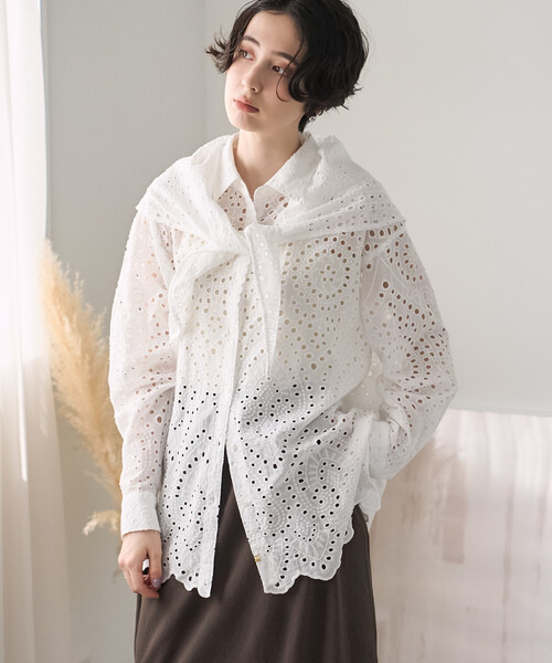 FREAK'S STORE(フリークスストア)の「クロシェ風シャツ/コットンレースシャツ(シャツ/ブラウス・レディース・ブラック/オフホワイト/ブラウン・フリ-)」の11枚目の写真