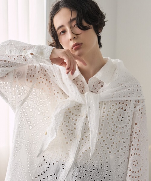 FREAK'S STORE(フリークスストア)の「クロシェ風シャツ/コットンレースシャツ(シャツ/ブラウス・レディース・ブラック/オフホワイト/ブラウン・フリ-)」の15枚目の写真