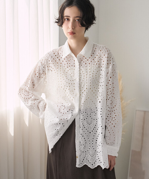 FREAK'S STORE(フリークスストア)の「クロシェ風シャツ/コットンレースシャツ(シャツ/ブラウス・レディース・ブラック/オフホワイト/ブラウン・フリ-)」の20枚目の写真