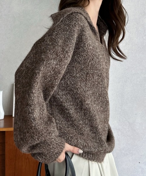 Eclat one（エクラワン）の「【Eclat one】ビッグカラー スキッパー ニット プルオーバー（ニット/セーター・レディース・グレー/ブラウン/アイボリー・FREE）」の18枚目の写真
