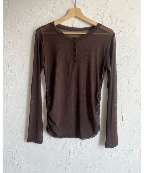 She's Closet(シーズクローゼット)の「配色バイカラー レイヤード ヘンリーネック シアートップス ロンT 2枚セット(Tシャツ/カットソー・レディース・ネイビー/ブラウン/ブラック/アイボリー・FREE)」の18枚目の写真