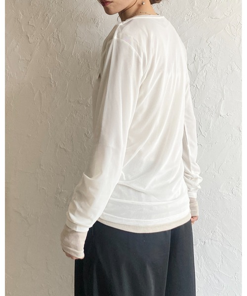 She's Closet(シーズクローゼット)の「配色バイカラー レイヤード ヘンリーネック シアートップス ロンT 2枚セット(Tシャツ/カットソー・レディース・ネイビー/ブラウン/ブラック/アイボリー・FREE)」の8枚目の写真
