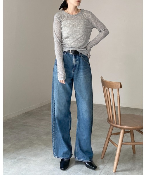 She's Closet(シーズクローゼット)の「配色バイカラー レイヤード ヘンリーネック シアートップス ロンT 2枚セット(Tシャツ/カットソー・レディース・ネイビー/ブラウン/ブラック/アイボリー・FREE)」の10枚目の写真