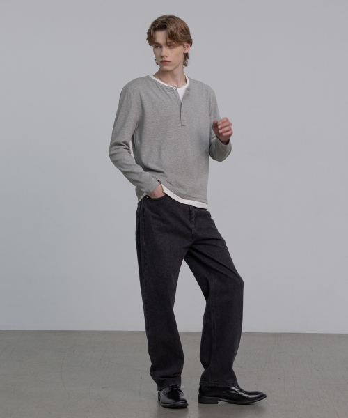 DECOROSO（デコローゾ）の「YEEZY レイヤードヘンリーネック長袖Tシャツ [グレー]（Tシャツ/カットソー・メンズ・その他・LARGE/X-LARGE）」の3枚目の写真