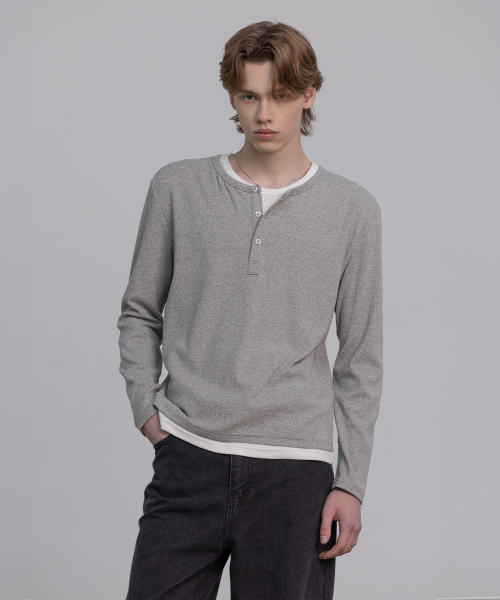 DECOROSO（デコローゾ）の「YEEZY レイヤードヘンリーネック長袖Tシャツ [グレー]（Tシャツ/カットソー・メンズ・その他・LARGE/X-LARGE）」の5枚目の写真