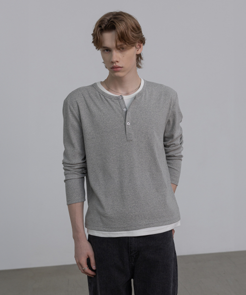 DECOROSO（デコローゾ）の「YEEZY レイヤードヘンリーネック長袖Tシャツ [グレー]（Tシャツ/カットソー・メンズ・その他・LARGE/X-LARGE）」の6枚目の写真