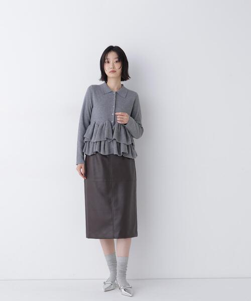 NATURAL BEAUTY BASIC（ナチュラルビューティーベーシック）の「襟付ティアードニットカーディガン（カーディガン/ボレロ・レディース・レッド/ネイビー/グレー・FREE）」の4枚目の写真
