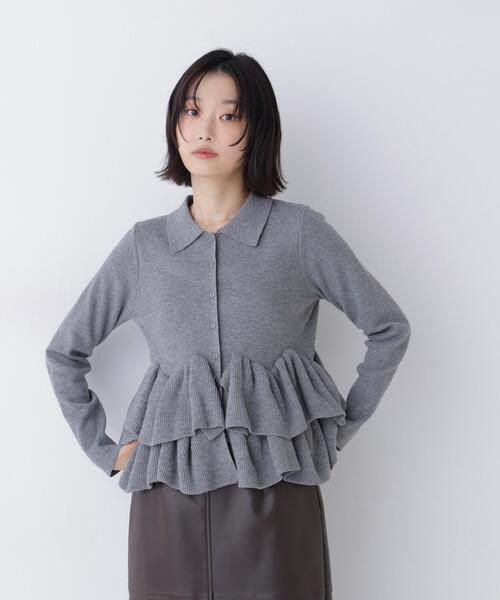 NATURAL BEAUTY BASIC（ナチュラルビューティーベーシック）の「襟付ティアードニットカーディガン（カーディガン/ボレロ・レディース・レッド/ネイビー/グレー・FREE）」の5枚目の写真