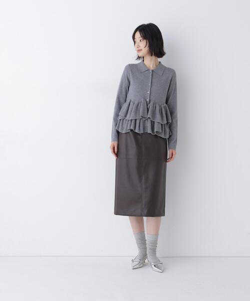 NATURAL BEAUTY BASIC（ナチュラルビューティーベーシック）の「襟付ティアードニットカーディガン（カーディガン/ボレロ・レディース・レッド/ネイビー/グレー・FREE）」の6枚目の写真
