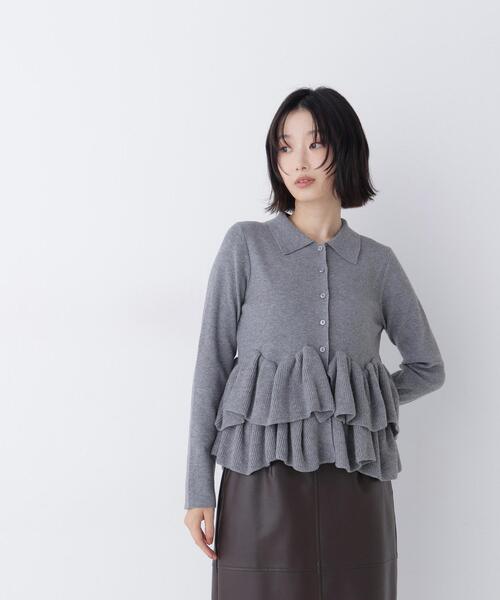 NATURAL BEAUTY BASIC（ナチュラルビューティーベーシック）の「襟付ティアードニットカーディガン（カーディガン/ボレロ・レディース・レッド/ネイビー/グレー・FREE）」の9枚目の写真