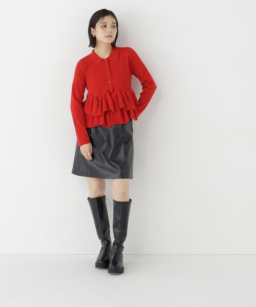 NATURAL BEAUTY BASIC（ナチュラルビューティーベーシック）の「襟付ティアードニットカーディガン（カーディガン/ボレロ・レディース・レッド/ネイビー/グレー・FREE）」の12枚目の写真