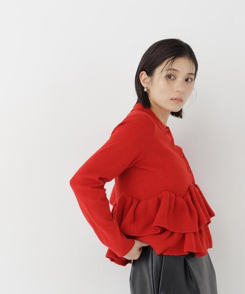 NATURAL BEAUTY BASIC（ナチュラルビューティーベーシック）の「襟付ティアードニットカーディガン（カーディガン/ボレロ・レディース・レッド/ネイビー/グレー・FREE）」の13枚目の写真
