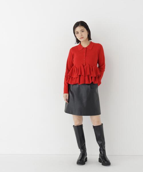 NATURAL BEAUTY BASIC（ナチュラルビューティーベーシック）の「襟付ティアードニットカーディガン（カーディガン/ボレロ・レディース・レッド/ネイビー/グレー・FREE）」の14枚目の写真