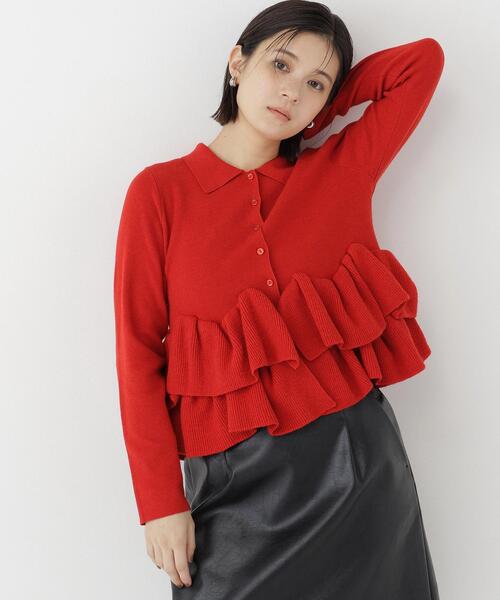 NATURAL BEAUTY BASIC（ナチュラルビューティーベーシック）の「襟付ティアードニットカーディガン（カーディガン/ボレロ・レディース・レッド/ネイビー/グレー・FREE）」の15枚目の写真