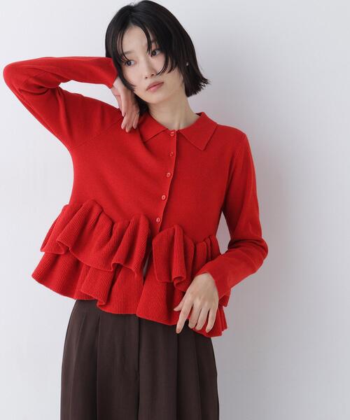 NATURAL BEAUTY BASIC（ナチュラルビューティーベーシック）の「襟付ティアードニットカーディガン（カーディガン/ボレロ・レディース・レッド/ネイビー/グレー・FREE）」の21枚目の写真
