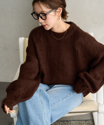 限定展開 カラー シャギー ニット ショート プルオーバー