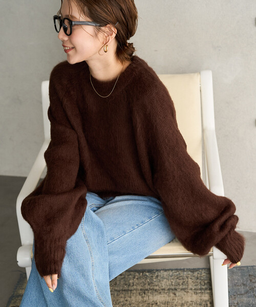 FREAK'S STORE（フリークスストア）の「限定展開　カラー シャギー ニット ショート プルオーバー（ニット/セーター・レディース・ナチュラル/ライトピンク/ブラウン/イエロー/グレー/サックスブルー/ブラック・ﾌﾘ-）」の21枚目の写真