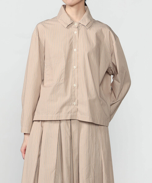 GALLEGO DESPORTES(ギャレゴデスポート)の「GALLEGO DESPORTES | コットン 長袖シャツ STRIPE WOMEN(シャツ/ブラウス・レディース・ブルー系その他/ブラウン系その他・S)」の1枚目の写真