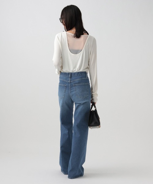 BAYFLOW（ベイフロー）の「[ストレッチ入りで動きやすい]ハイテンションフレアデニム（デニムパンツ・レディース・ネイビー/インディゴブルー・MEDIUM/SMALL）」の6枚目の写真