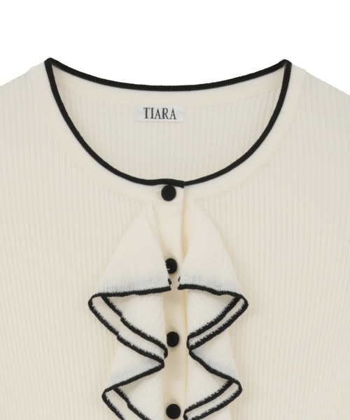 Tiara（ティアラ）の「フレアフリルリブカーディガン（カーディガン/ボレロ・レディース・ホワイト×ブラック・FREE）」の7枚目の写真