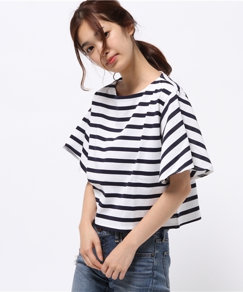 Abahouse Devinette（ドゥヴィネット）の「ﾊﾞｽｸ天竺ﾎﾞｰﾀﾞｰカットソー（Tシャツ/カットソー・レディース・ベージュ/ホワイト・FREE）」の5枚目の写真