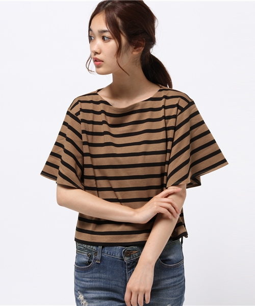 Abahouse Devinette（ドゥヴィネット）の「ﾊﾞｽｸ天竺ﾎﾞｰﾀﾞｰカットソー（Tシャツ/カットソー・レディース・ベージュ/ホワイト・FREE）」の6枚目の写真