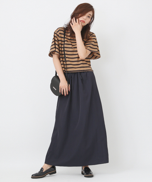 Abahouse Devinette（ドゥヴィネット）の「ﾊﾞｽｸ天竺ﾎﾞｰﾀﾞｰカットソー（Tシャツ/カットソー・レディース・ベージュ/ホワイト・FREE）」の3枚目の写真