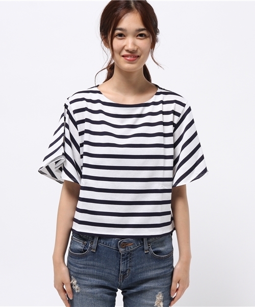 Abahouse Devinette（ドゥヴィネット）の「ﾊﾞｽｸ天竺ﾎﾞｰﾀﾞｰカットソー（Tシャツ/カットソー・レディース・ベージュ/ホワイト・FREE）」の4枚目の写真