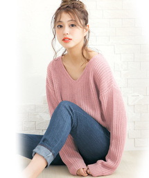 KOBE LETTUCE | ベーシックITEMこそ美しく♪ Vネック ☆ドロップショルダーシンプルゆるニットトップス/セーター/レディース/神戸レタス[N701](ニット/セーター)