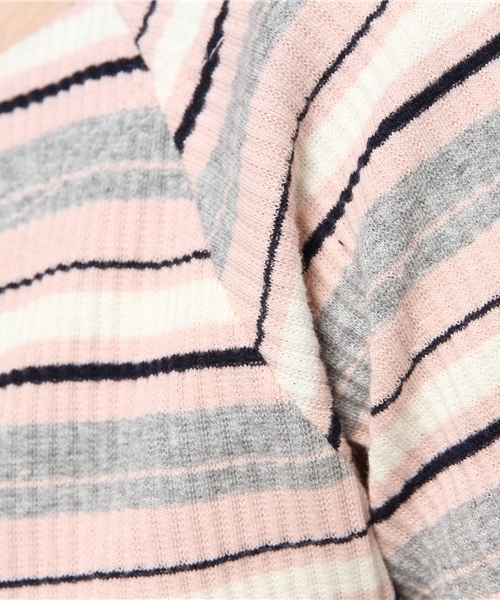 VENCEEXCHANGE（ヴァンスエクスチェンジ）の「マルチボーダーオフショルプルオーバー   （ニット/セーター・レディース・ピンク/ライトブラウン/ブラック/ネイビー・MEDIUM）」の11枚目の写真