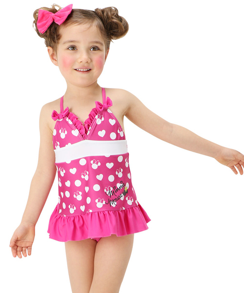 Babydoll ベビードール の Disney ディズニー Uvカット ミニーバックリボンワンピース ガールズ水着9027k 水着 Wear