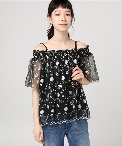 Ingni イング の チュール刺繍オフショルダートップス レディース 17ss Tシャツ カットソー Wear Ingni イング の チュール刺繍オフショルダートップス レディース 17ss Tシャツ カットソー Wear