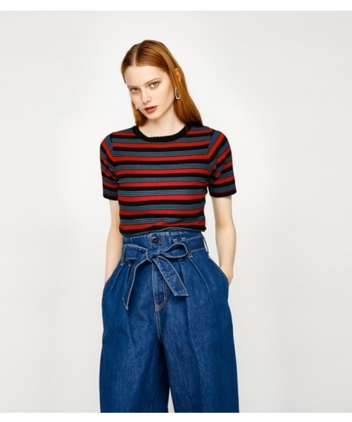 MOUSSY（マウジー）の「WAVY END HALF SLEEVE（ニット/セーター・レディース・オフホワイト/ブラック/ブラウン系その他/レッド系その他・FREE）」の4枚目の写真