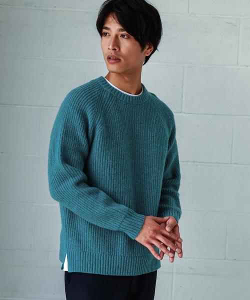 green label relaxing（グリーンレーベルリラクシング）の「SC ハミルトンラム 畦 クルーネック ニット ◆（ニット/セーター・メンズ・ベージュ/ネイビー/ターコイズブルー・X-LARGE/SMALL/LARGE/MEDIUM）」の3枚目の写真