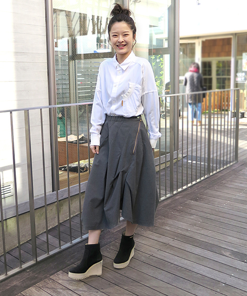 mercibeaucoup,（メルシーボークー）の「Ｂ：ストレッチツイル（スカート・レディース・ネイビー/ダークグレー・0/01/02）」の11枚目の写真