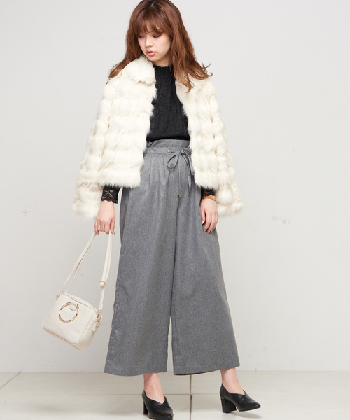natural couture(ナチュラルクチュール)の「ドロスト微起毛ワイド(その他パンツ・レディース・ネイビー/ブルー系その他/ドット/チェック/オフホワイト/グレー・FREE)」の1枚目の写真