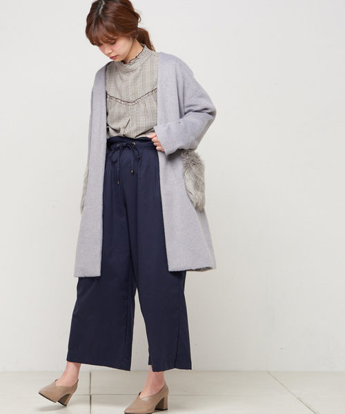natural couture(ナチュラルクチュール)の「ドロスト微起毛ワイド(その他パンツ・レディース・ネイビー/ブルー系その他/ドット/チェック/オフホワイト/グレー・FREE)」の17枚目の写真