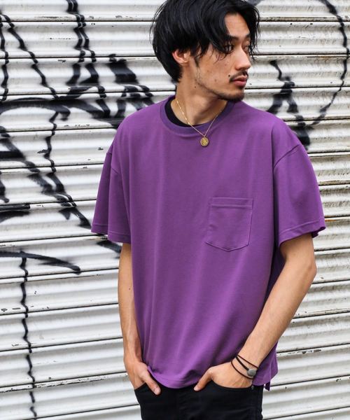 ZIP FIVE(ジップファイブ)の「鹿の子ドロップショルダービッグシルエットTEE(Tシャツ/カットソー・メンズ・ブラック/パープル/ネイビー/オフホワイト/カーキ/ライム/オレンジ・MEDIUM/LARGE/X-LARGE)」の6枚目の写真