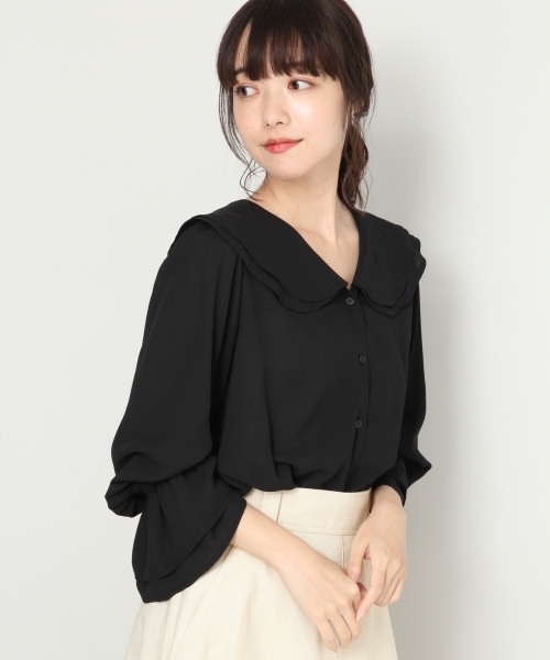 LOWRYS FARM（ローリーズファーム）の「ワイドカラーブラウス　804857（シャツ/ブラウス・レディース・オフホワイト/ブラック/イエロー・MEDIUM/LARGE）」の14枚目の写真