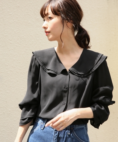 LOWRYS FARM（ローリーズファーム）の「ワイドカラーブラウス　804857（シャツ/ブラウス・レディース・オフホワイト/ブラック/イエロー・MEDIUM/LARGE）」の15枚目の写真