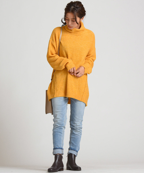 LIPSTAR（リップスター）の「カラートップブークレータートルニット（ニット/セーター・レディース・ネイビー/ピンク/イエロー/グレー・M）」の9枚目の写真