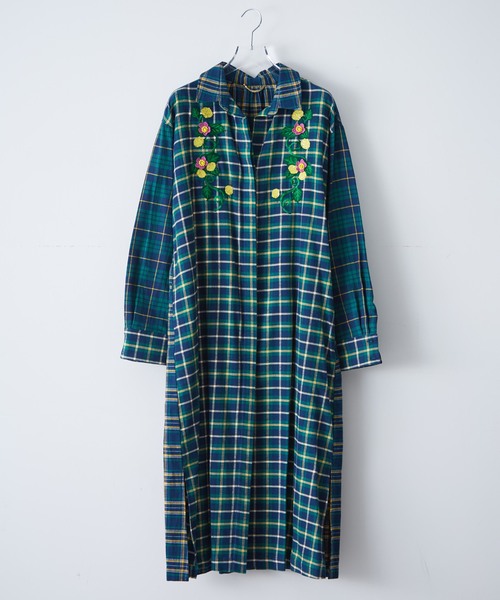 Muveil ミュベール の 期間限定 Muveil 花畑刺繍入りチェックワンピース ワンピース Wear Muveil ミュベール の 期間限定 Muveil 花畑刺繍入りチェックワンピース ワンピース Wear