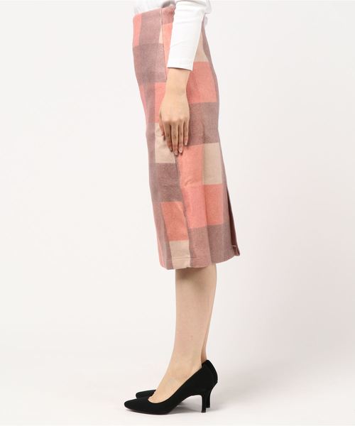 KOBE LETTUCE（コウベレタス）の「ブロックチェックタイトスカート＊レディース/ボトムス/ミモレ丈[M2364]神戸レタス（スカート・レディース・サックスブルー/ピンク/イエロー・FREE）」の5枚目の写真