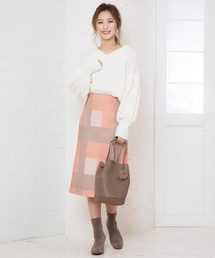 ブロックチェックタイトスカート＊レディース/ボトムス/ミモレ丈[M2364]神戸レタス