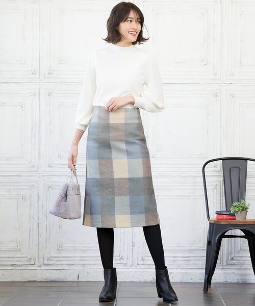 KOBE LETTUCE（コウベレタス）の「ブロックチェックタイトスカート＊レディース/ボトムス/ミモレ丈[M2364]神戸レタス（スカート・レディース・サックスブルー/ピンク/イエロー・FREE）」の10枚目の写真