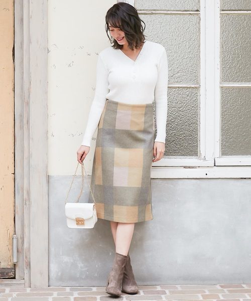 KOBE LETTUCE（コウベレタス）の「ブロックチェックタイトスカート＊レディース/ボトムス/ミモレ丈[M2364]神戸レタス（スカート・レディース・サックスブルー/ピンク/イエロー・FREE）」の7枚目の写真