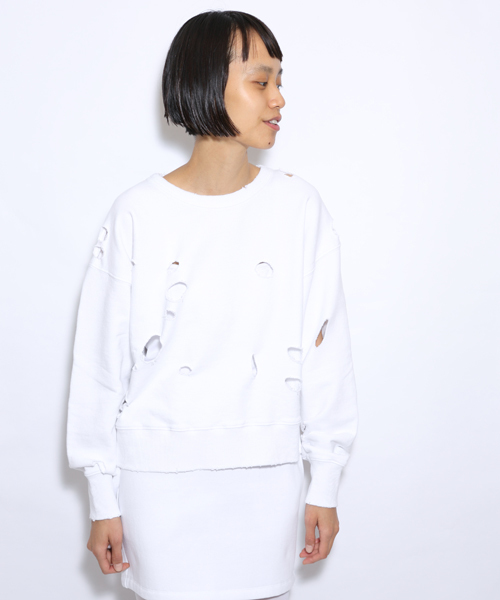 i（アイ）の「ボロボロトレーナー（Tシャツ/カットソー・レディース・グレー/ブラック/ホワイト・ﾌﾘ-）」の2枚目の写真