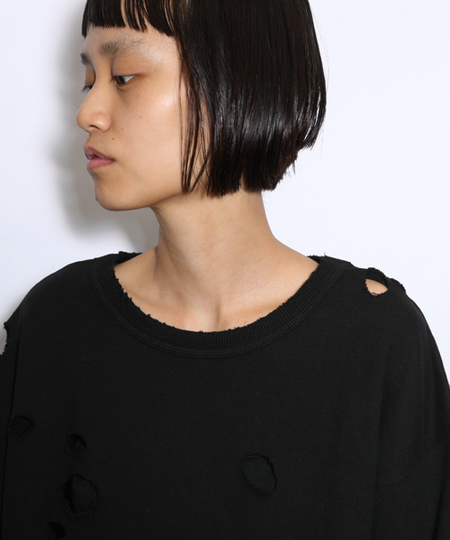 i（アイ）の「ボロボロトレーナー（Tシャツ/カットソー・レディース・グレー/ブラック/ホワイト・ﾌﾘ-）」の9枚目の写真