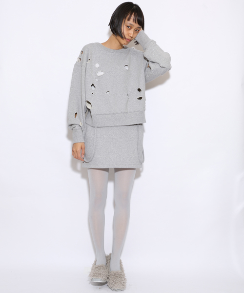 i（アイ）の「ボロボロトレーナー（Tシャツ/カットソー・レディース・グレー/ブラック/ホワイト・ﾌﾘ-）」の12枚目の写真